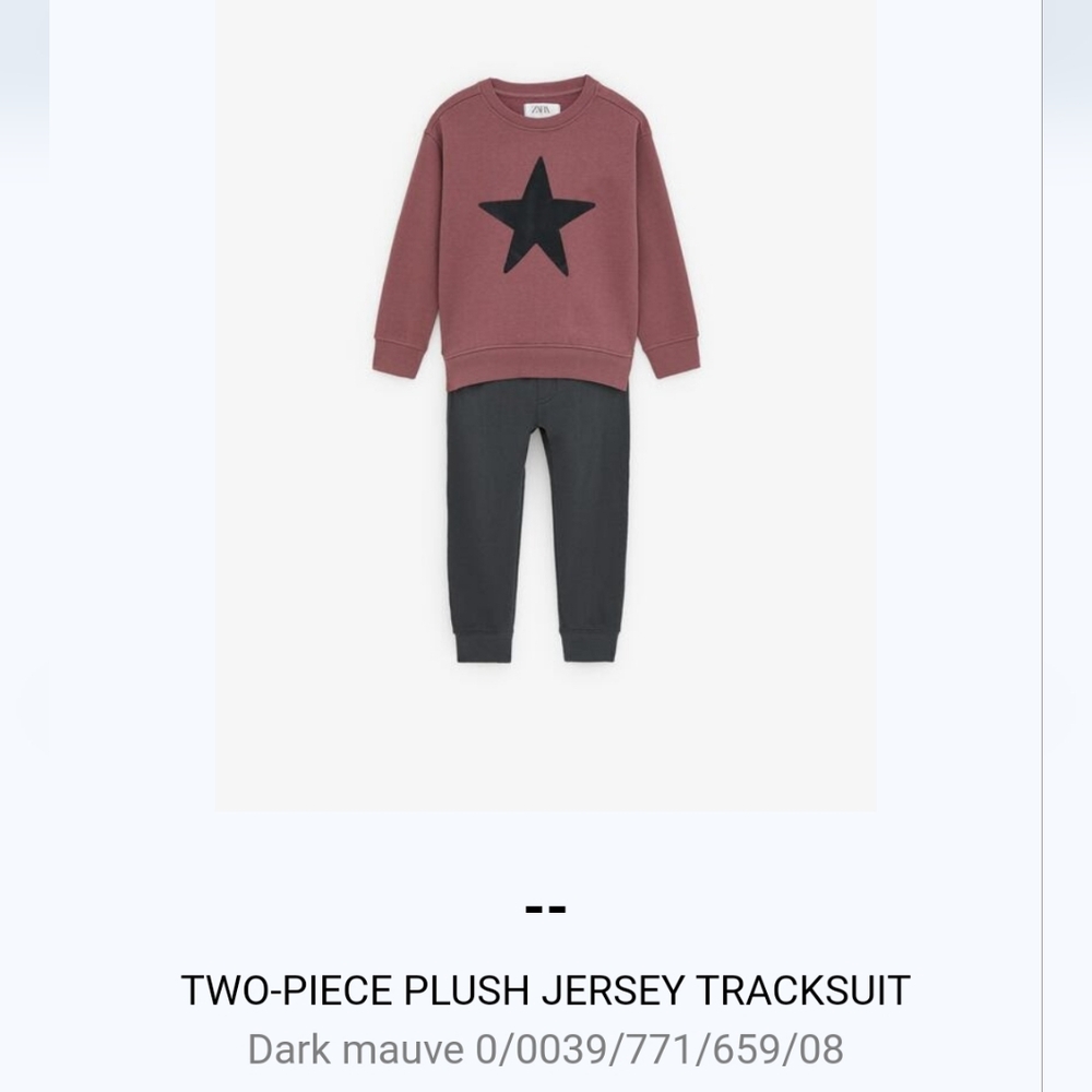 Zara 2 Piece Plush Jersey Tracksuit Star Sweater and Grey Pants Set Size 8